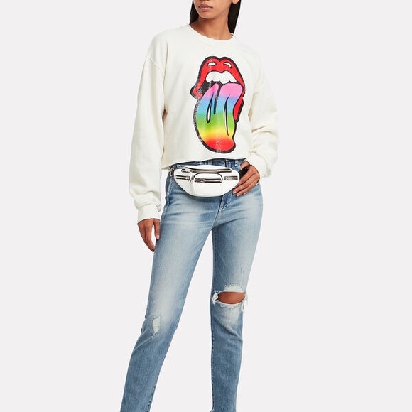 ❤️NWT intermix madeworn cropped rolling stones graphic sweatshirt in ivory - Picture 3 of 12